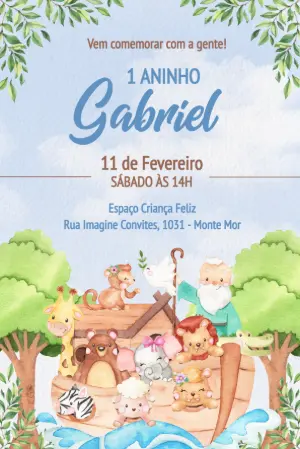 Convite de Aniversário Arca de Noé Aquarela para Editar