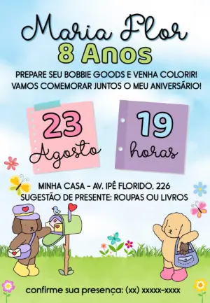 Convite de Aniversário Bobbie Goods com Cachorrinhos para Editar