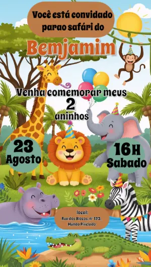 Safari Birthday Invitation – Static – Convites Digitais Exclusivos