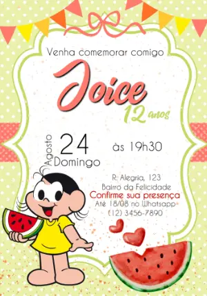 Convite de Aniversário Magali Melancia Editável