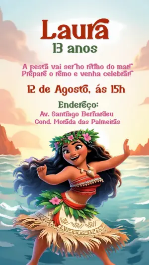 Convite de Aniversário Moana para Editar Online