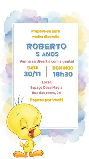Convite de Aniversário do Piu-Piu para Editar Online