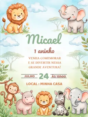 Safari Birthday Invitation – Static – Alegria no ar