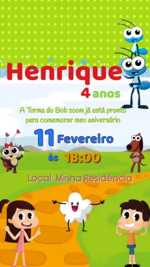 Convite Animado Aniversário Bob Zoom para Editar Online