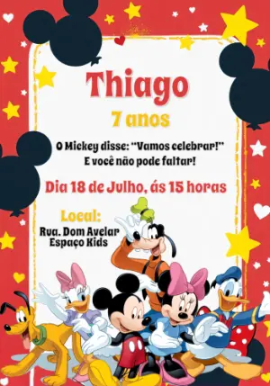 Convite de Aniversário Mickey Mouse para Editar Online