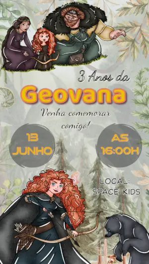 Convite de Aniversário Valente com Personagens para Editar