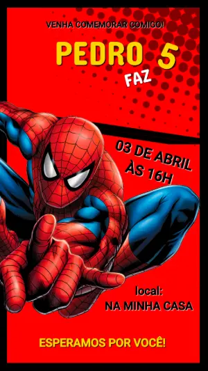 Convite de Aniversário Homem-Aranha Vermelho para Editar