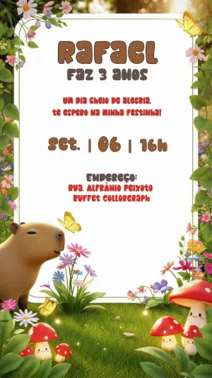 Convite de Aniversário Capivara Fofa para Editar Online