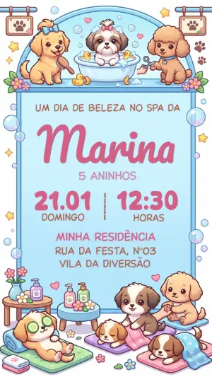 Convite de Aniversário Pet Spa Fofo para Editar
