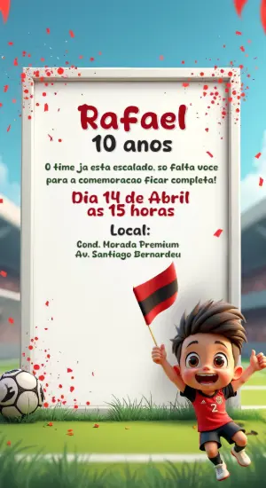 Convite de Aniversário Futebol Time do Coração para Editar