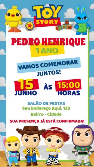 Convite de Aniversário Toy Story com Personagens para Editar