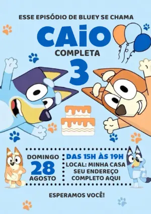 Convite de Aniversário Bluey Menino para Editar e Enviar