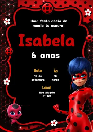 Convite de Aniversário Ladybug Miraculous Editável