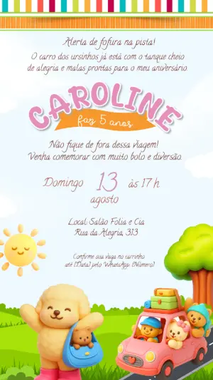 Convite de Aniversário Infantil Bobbie Goods Editável