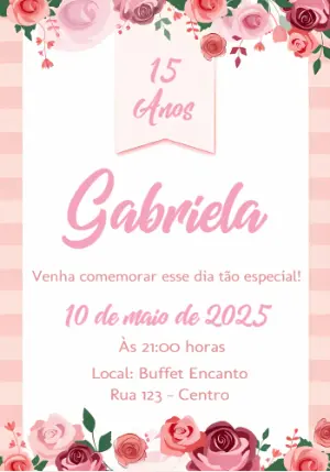 Convite de 15 Anos Floral Rosa para Editar Online