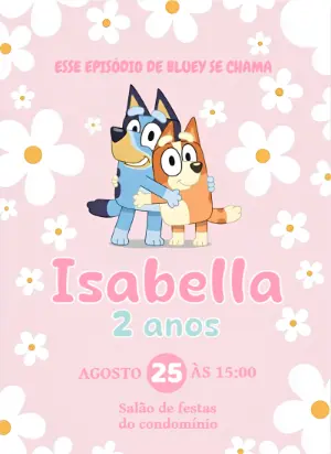 Convite de Aniversário Bluey e Bingo Rosa Floral para Editar