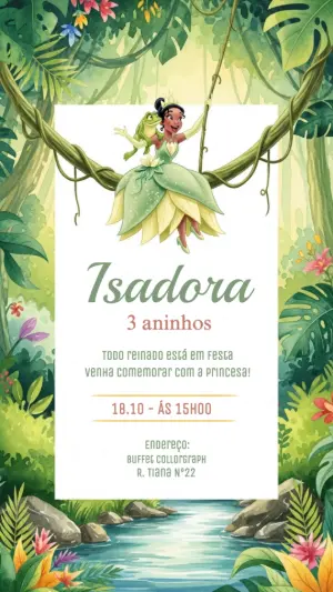 Convite Aniversário Princesa e o Sapo para Editar Online