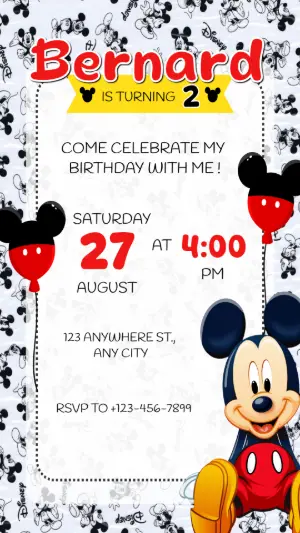 Mickey Mouse Birthday Invitation Editable Template