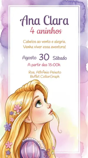 Convite de Aniversário Rapunzel Enrolados para Editar Online