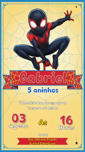 Convite de Aniversário Homem-Aranha Miles Morales Editável