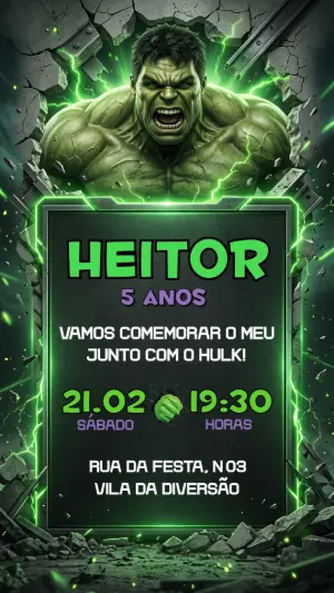 Convite de Aniversário Hulk para Editar
