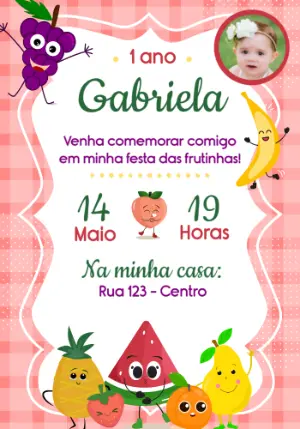 Convite Aniversário Frutinhas com Foto Editável
