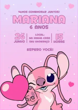 Convite de Aniversário Angel Lilo & Stitch para Editar Online