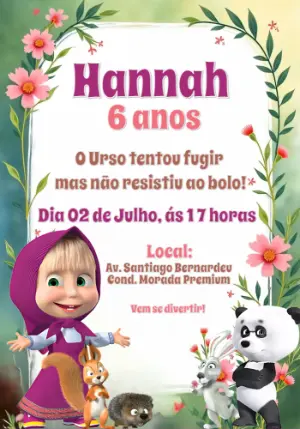 Convite de Aniversário Masha e o Urso para Editar Online