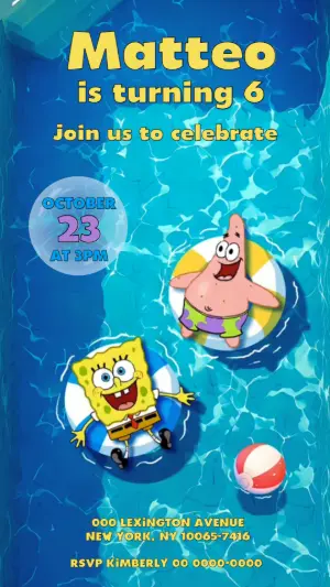 Animated SpongeBob Pool Party Invitation | Editable Video Template