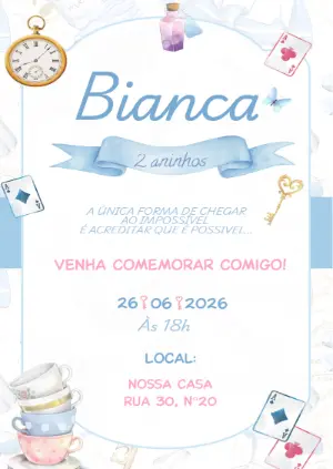 Convite de Aniversário Alice no País das Maravilhas Editável