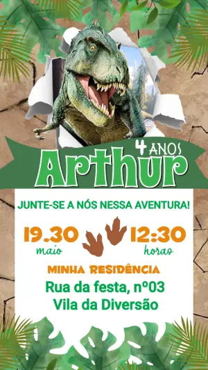 Invitación de cumpleaños Dinosaurio – Estático – Convide aê!