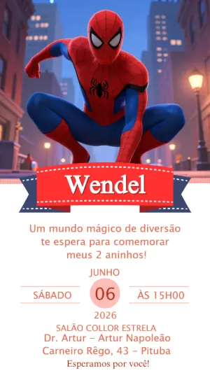 Convite de Aniversário Homem-Aranha Moderno para Editar