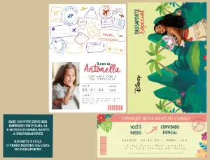 Convite Passaporte Moana com Foto para Editar Online