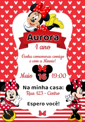 Convite de Aniversário Minnie Vermelha para Editar Online