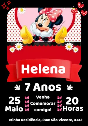 Convite de Aniversário Minnie Vermelha Pose Fofa para Editar