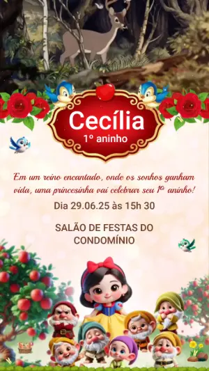 Vídeo Convite de Aniversário Branca de Neve Editável