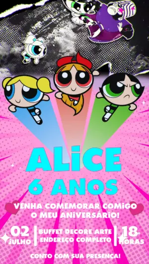 Vídeo Convite de Aniversário As Meninas Superpoderosas Editável