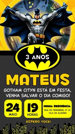 Convite de Aniversário Batman: Modelo Digital Editável