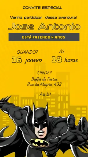 Convite de Aniversário Batman: Modelo Digital Editável de Herói