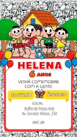 Convite Aniversário Turma da Mônica para Editar Online