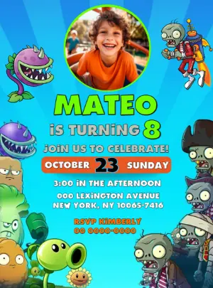 Plants vs. Zombies Birthday Invitation - Editable Digital Template