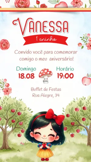 Convite de Aniversário Branca de Neve Cute para Editar