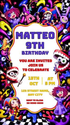 Digital Circus Birthday Invitation Editable Template