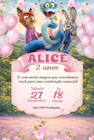 Convite de Aniversário Zootopia e Os Caras Malvados Editável