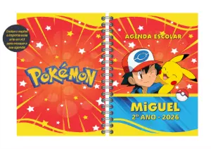 Capa de Agenda Escolar Pokémon para Editar Online com Nome