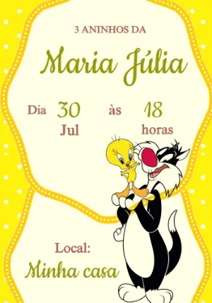 Convite de Aniversário Piu Piu e Frajola para Editar Online