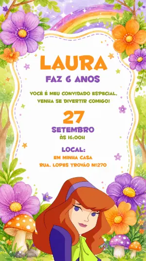Convite de Aniversário Daphne Scooby Doo Editável