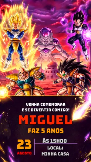 Convite de Aniversário Dragon Ball Z Vilões para Editar