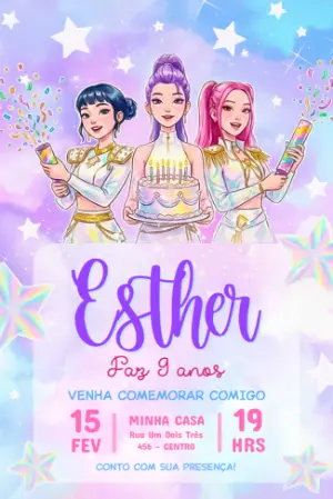 Convite de Aniversário Guerreiras do Kpop Editável