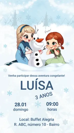 Convite Digital Infantil Frozen Aventura Congelante Editável